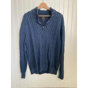 F/X Fusion Sweater Men's XL Blue Cable Knit 1/4 Zip 3D Mens Pullover, Cotton